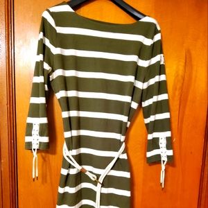 Ralph Lauren Boatneck Olive Green/White Striped Contrast Dress